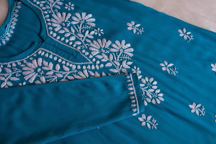 Aayat Ocean Blue Short Rayon Kurta