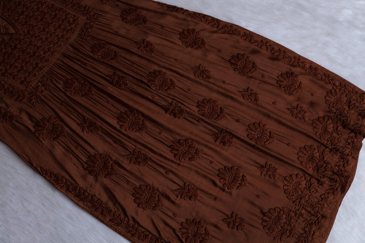 Hoor Caramel Brown 10D Pure Muslin Kurta Set