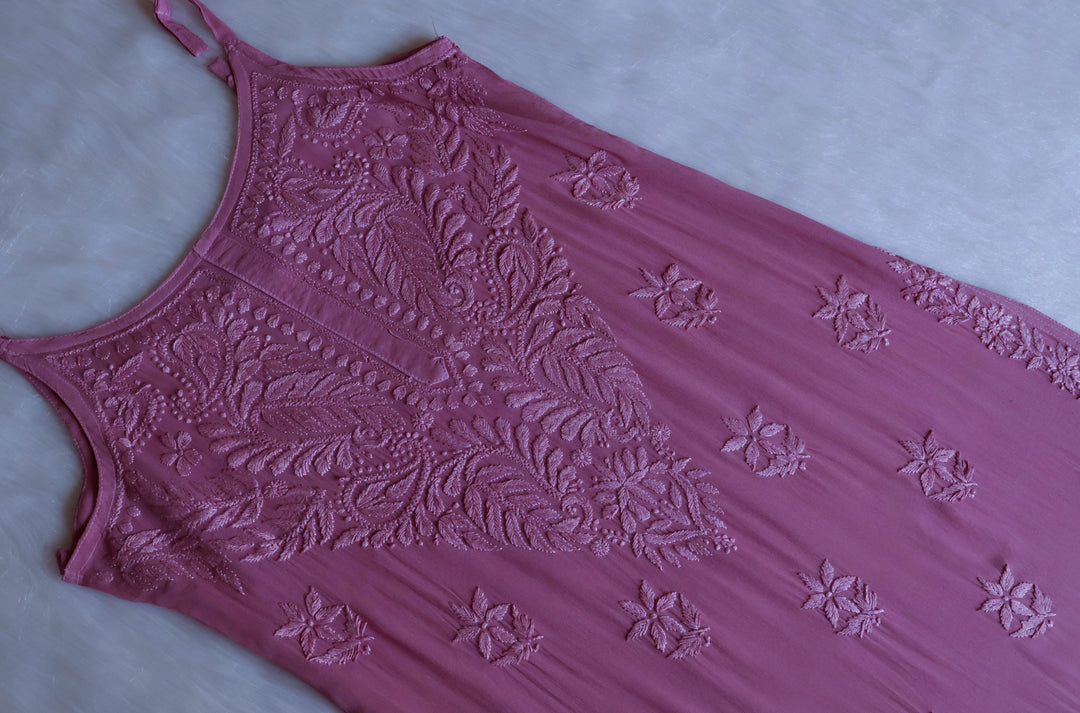 Zimra Dusty Purple Viscose Sleeveless Set - Noor Chikankari