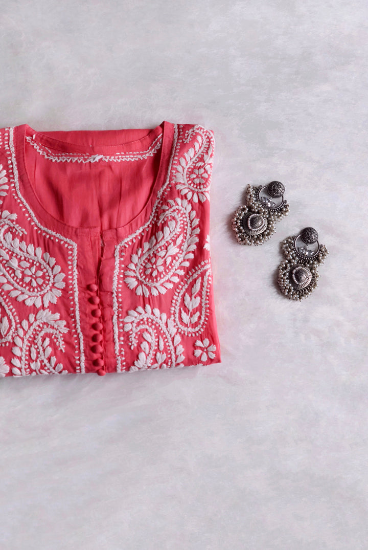 Peach & White Cotton Kurta