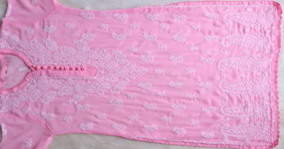Meera Baby Pink & White Georgette kurta