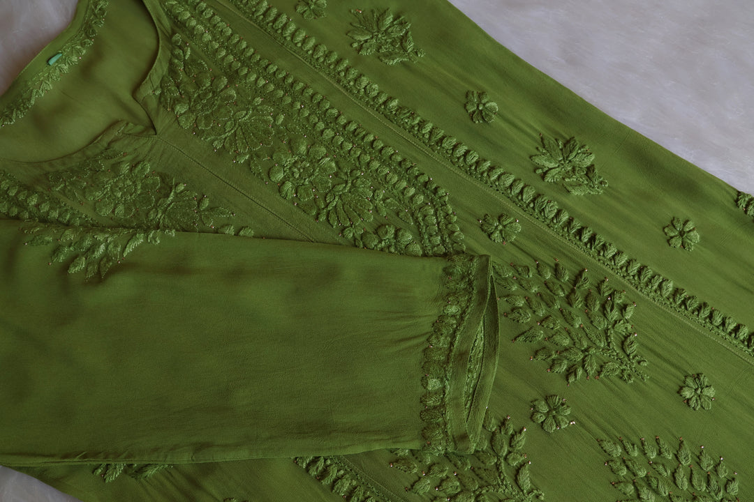 Hoor Olive Viscose Georgette Kurta