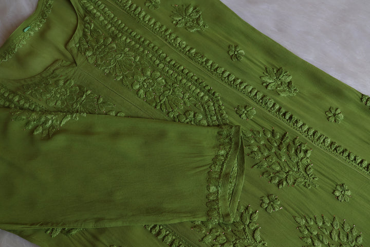 Hoor Olive Viscose Georgette Kurta
