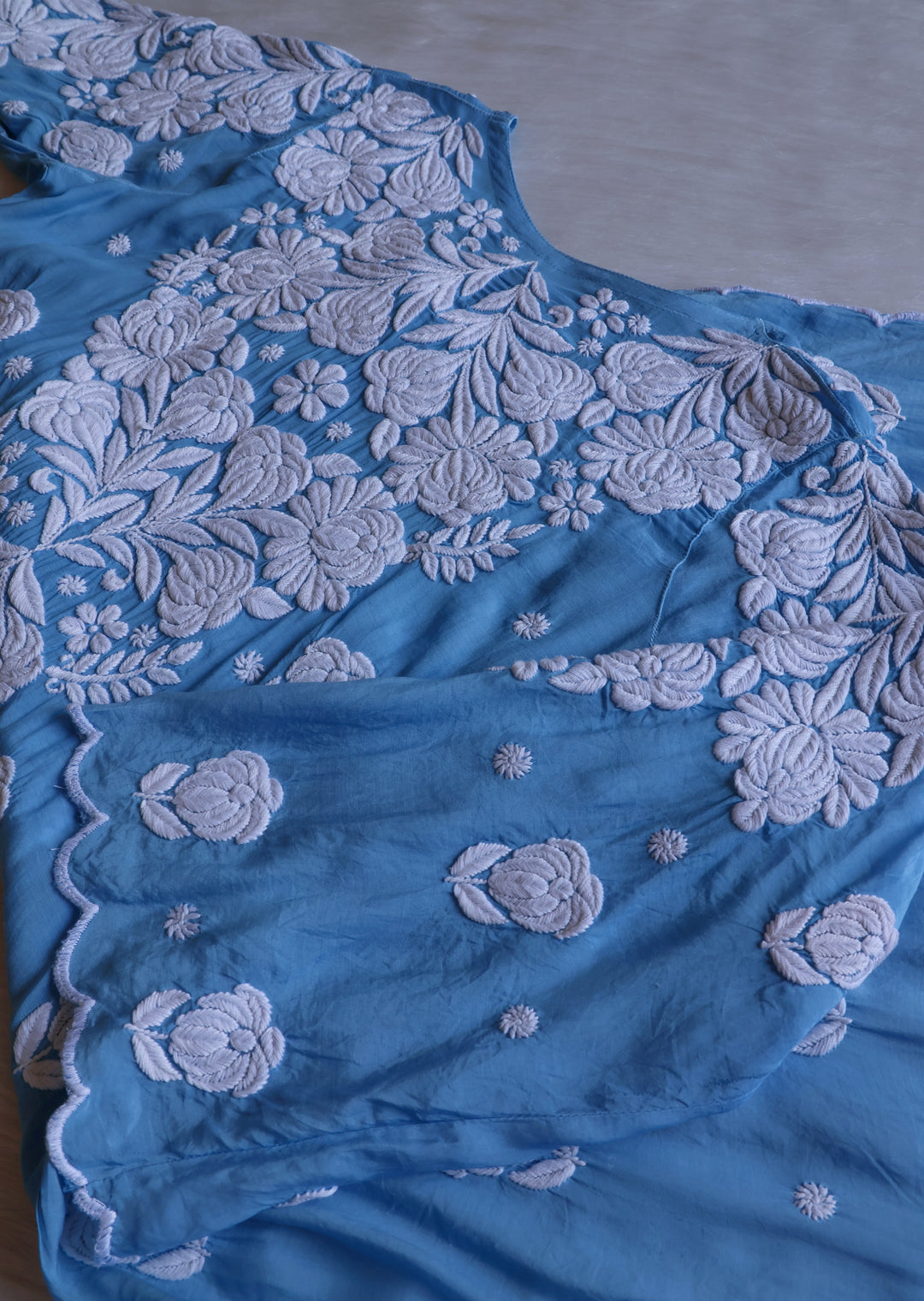 Noor Ice Blue 10D Pure Muslin Scalloped Kurta Set