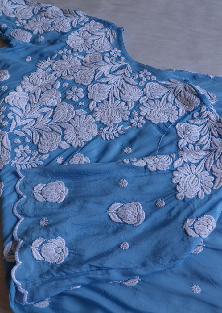Noor Ice Blue 10D Pure Muslin Scalloped Kurta Set