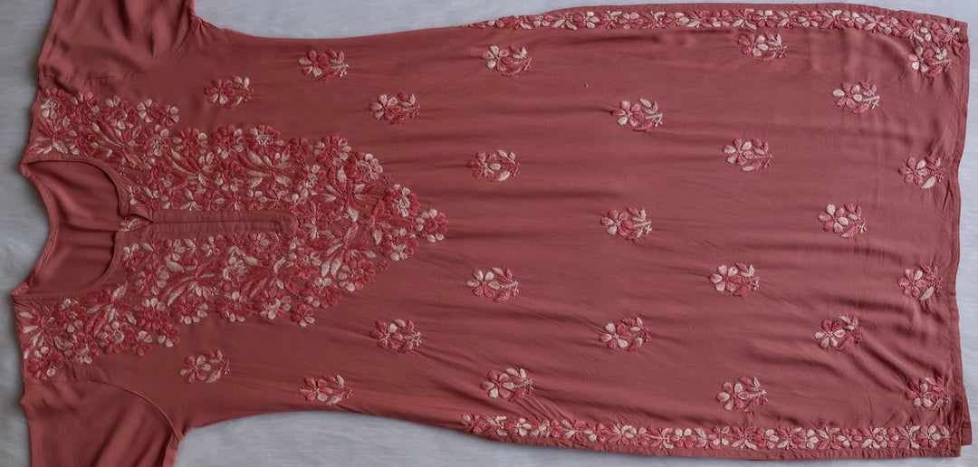 Nuresa Rose Brown Ombre Thread Long Rayon Kurta