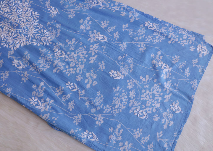 Farhaa Ice Blue Floral Long MulMul kurta