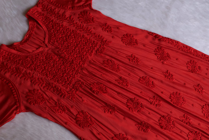 Hoor Red 10D Pure Muslin Kurta Set