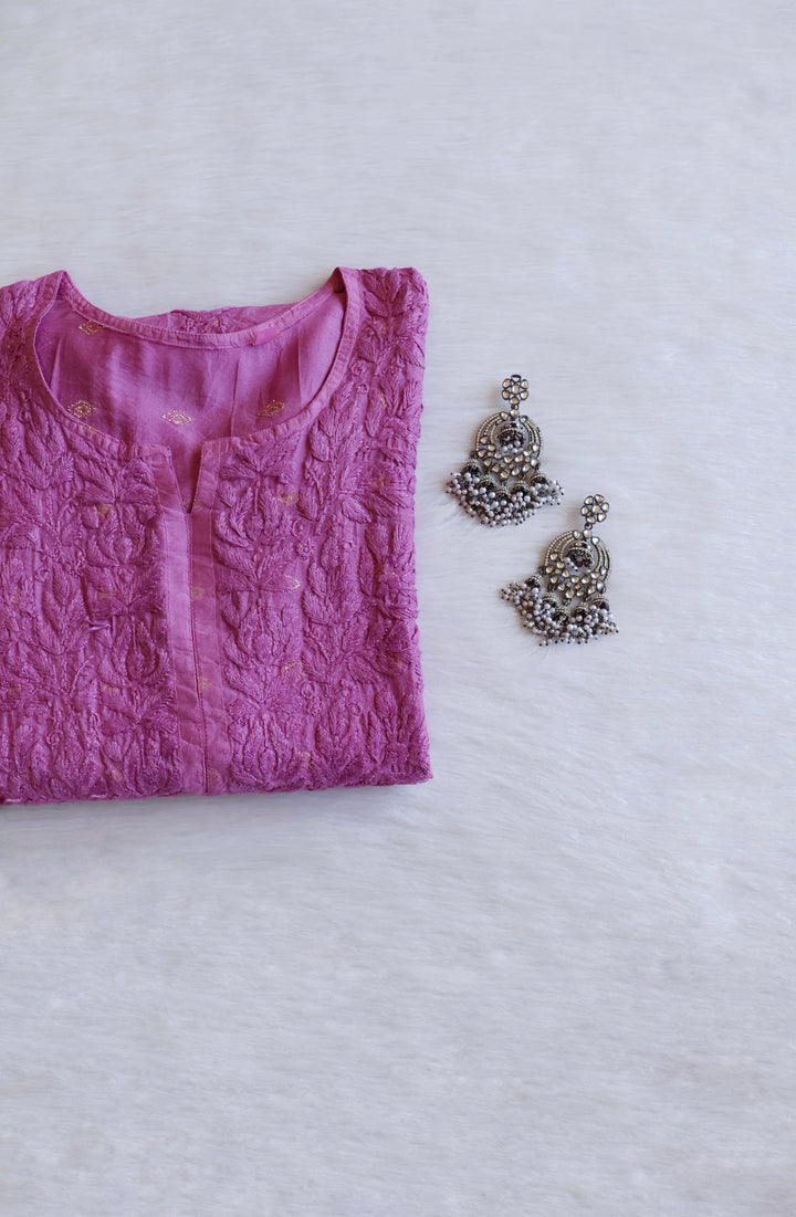 Nazakat Dusty Purple Long Chanderi Kurta
