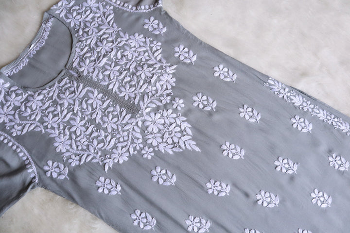 Safaa Pastel Grey Long Modale Kurta