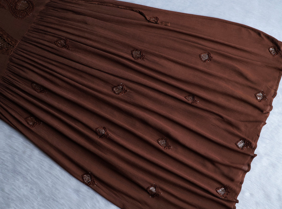 Anabiya Chocolate Brown Pure Chiffon Dress