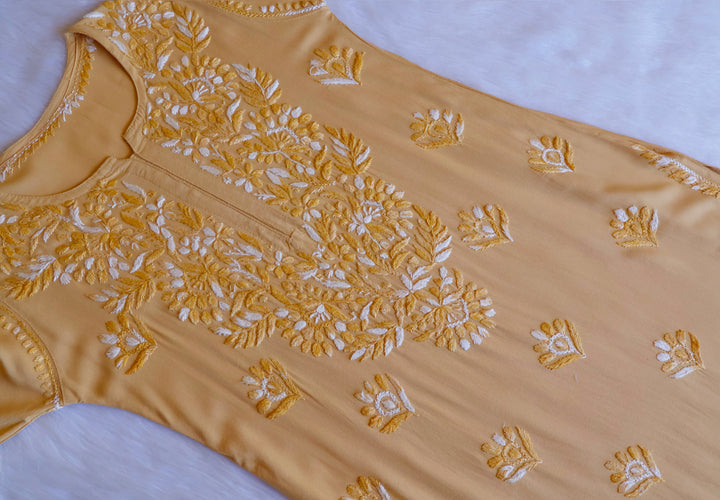 Nuresa Beige Ombre Thread Long Rayon Kurta