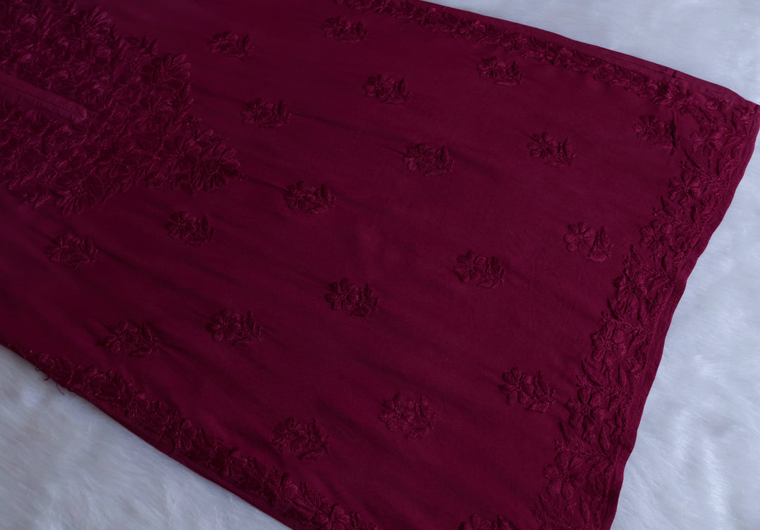 Sanam Plum Ombre Long Rayon Kurta - Noor Chikankari