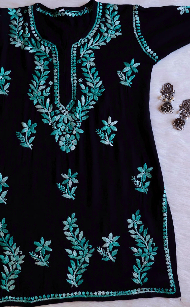 Maaham Black & Teal Short Rayon Kurta
