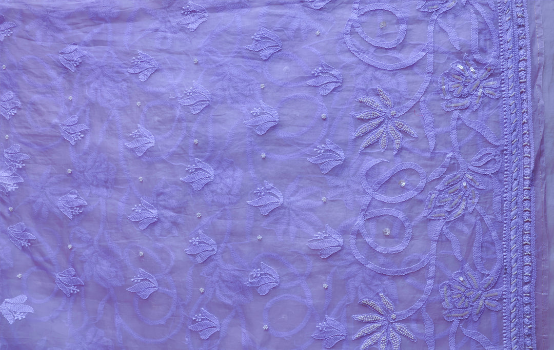 Lavender Pure Organza Silk Unstitched Kurta with dupatta