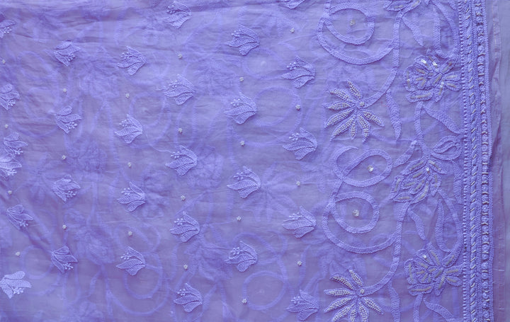 Lavender Pure Organza Silk Unstitched Kurta with dupatta