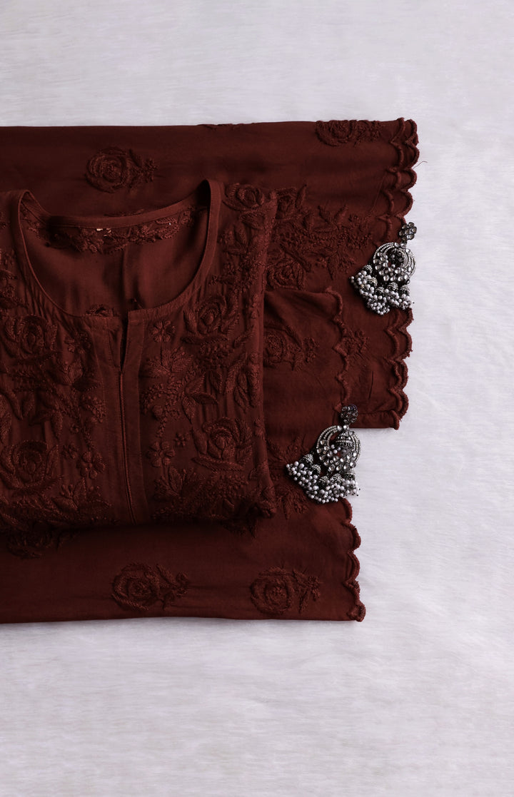 Gul Chocolate Brown Scalloped Rayon set