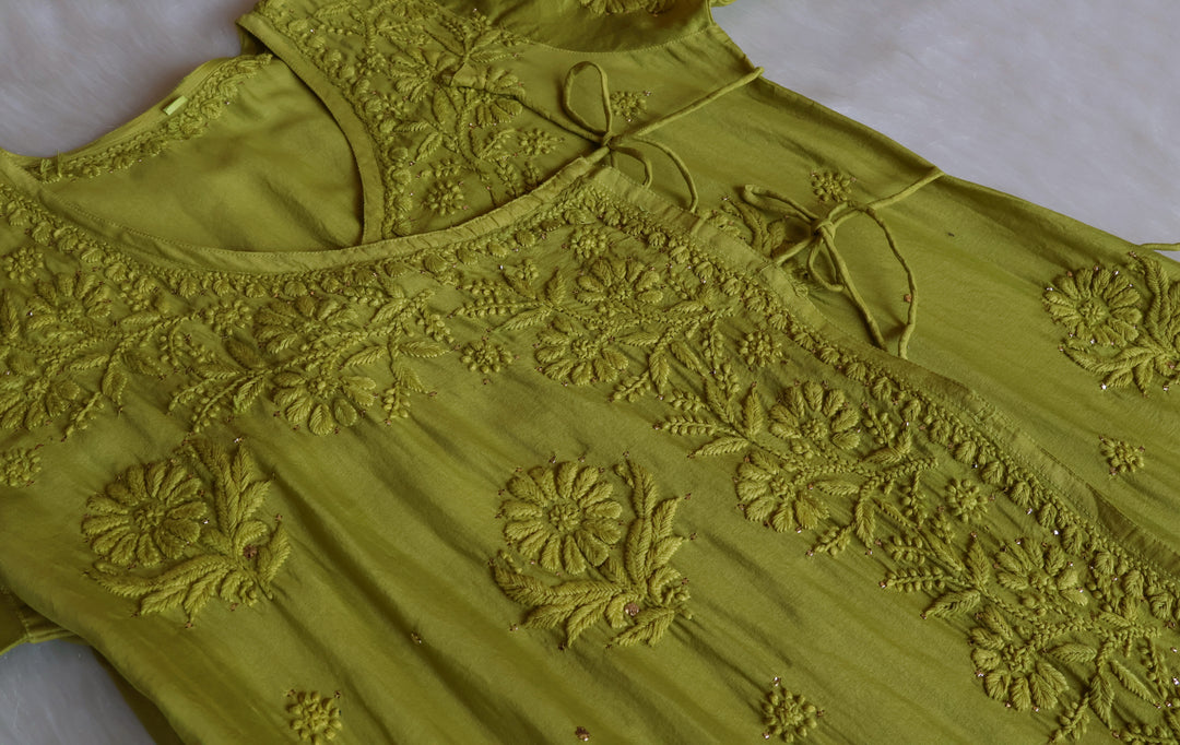 Noor Green Pure Chanderi Silk Angarakha