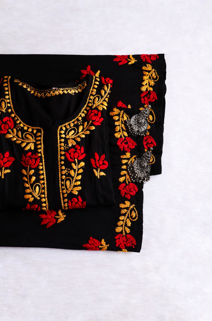 Gulaab Black, Yellow & Red Rayon Kurta Set
