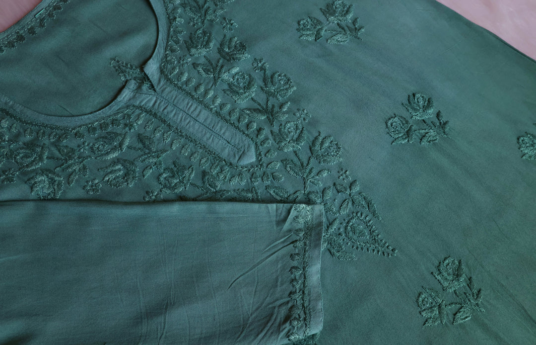 Gul Sage Green Ombre Short Rayon Kurta - Noor Chikankari