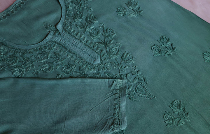 Gul Sage Green Ombre Short Rayon Kurta - Noor Chikankari