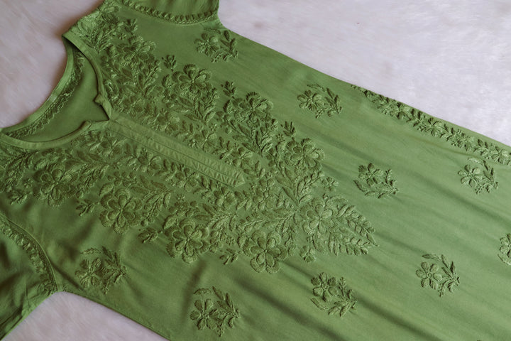 Sanam Pastel Olive Ombre Long Rayon Kurta
