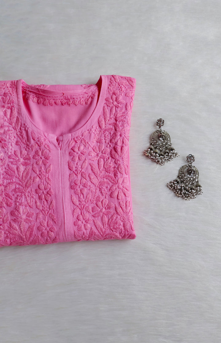 Gul Baby Pink Scalloped Long Rayon Kurta
