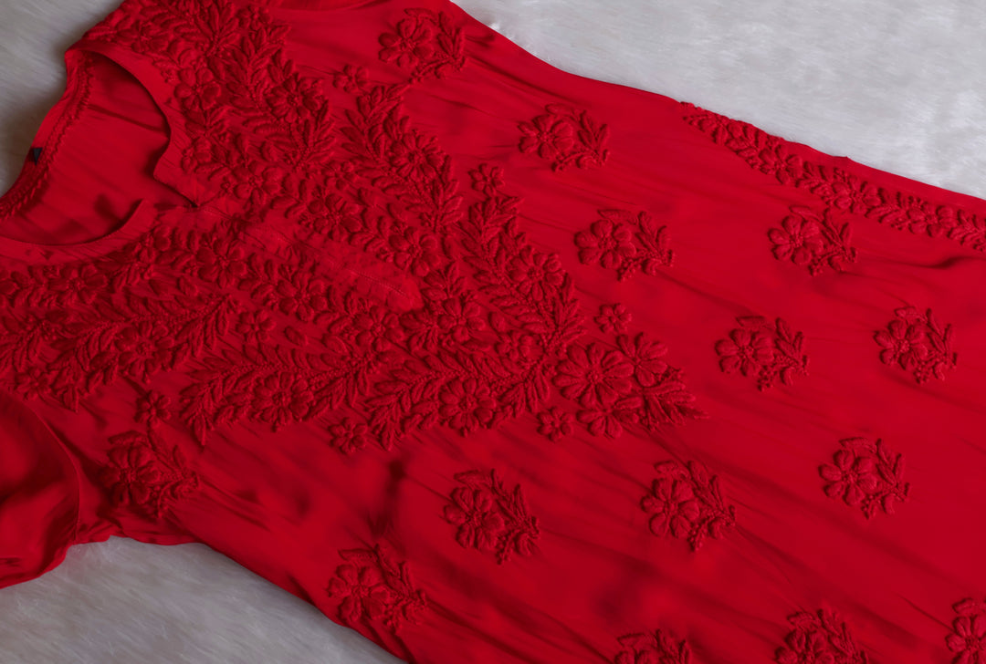 Mehr Red Crepe Silk Kurta