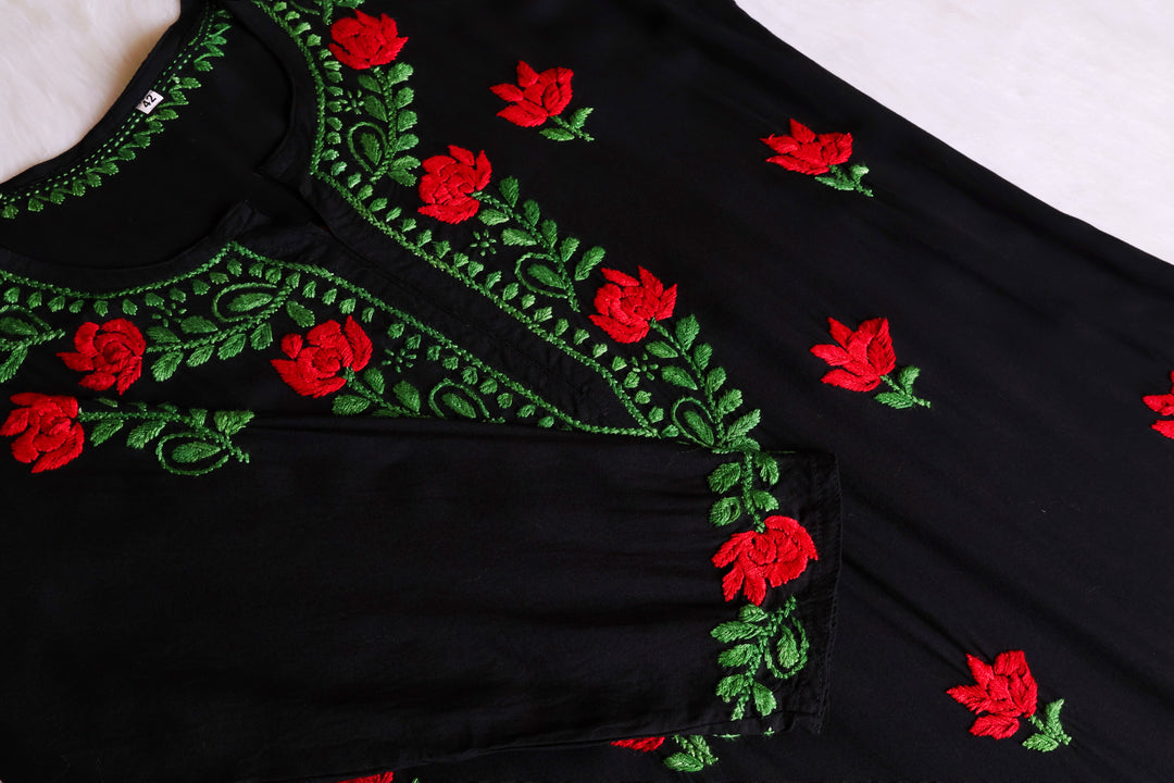 Gulaab Black, Red & Green Rayon Kurta Set