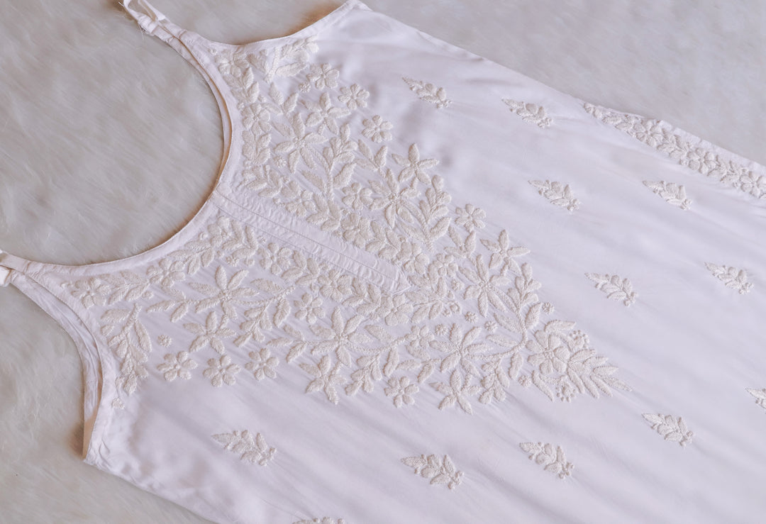 Mirha White Sleeveless Modal Kurta Set