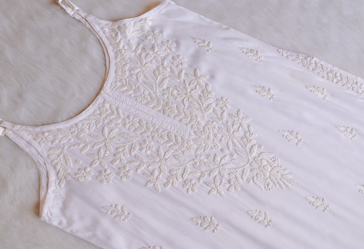 Mirha White Sleeveless Modal Kurta Set