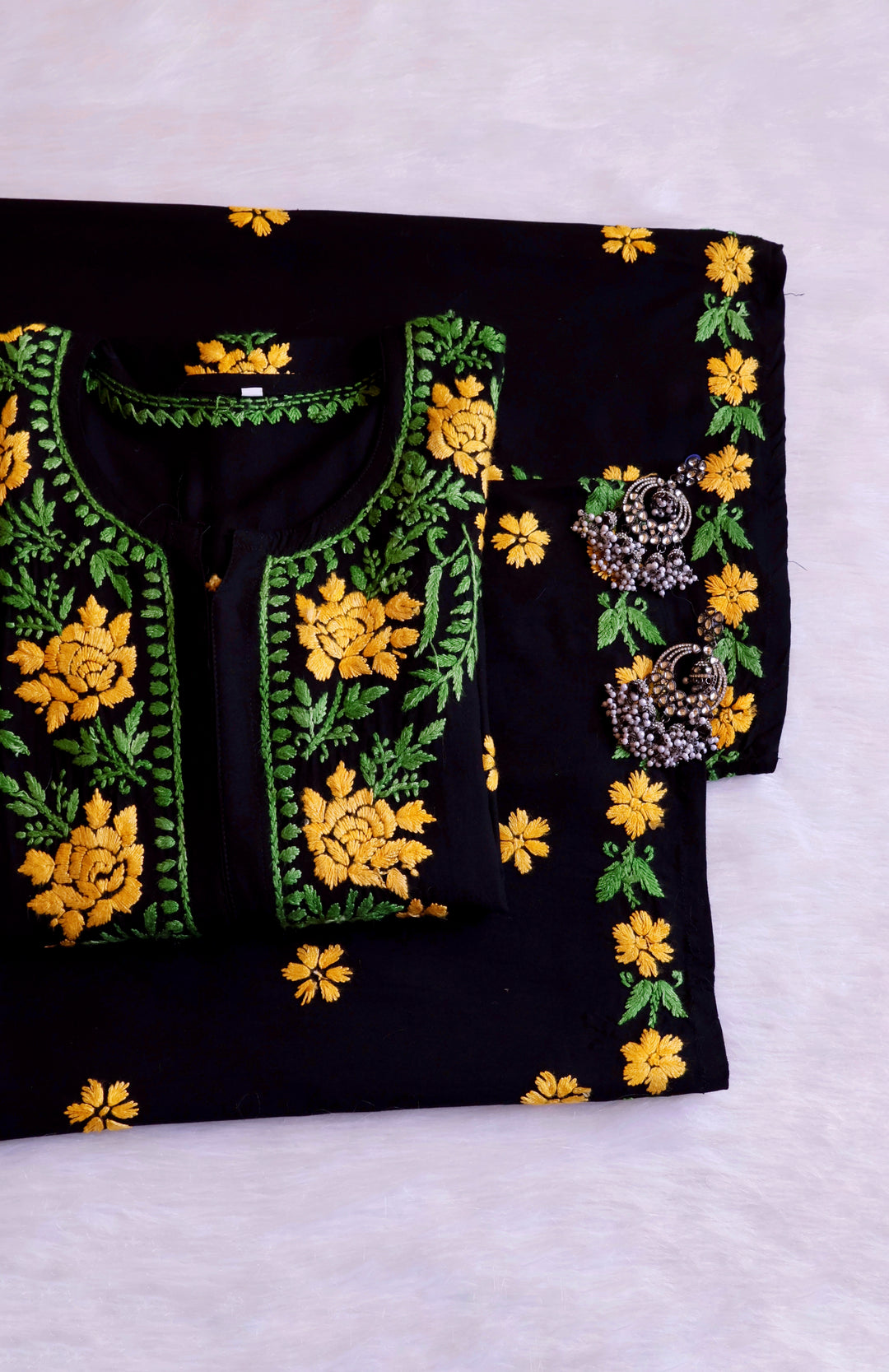 Gulaab Black & Yellow Rayon Kurta Set