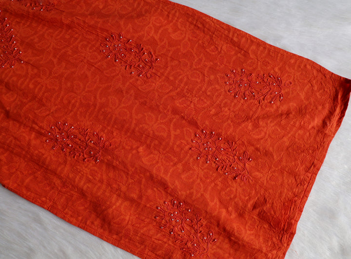Rust Long Jacquard Pearl Cotton kurta