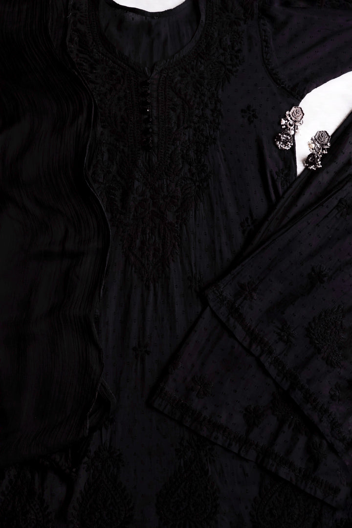 Nazakat Black 3 Piece Cotton Kurta set