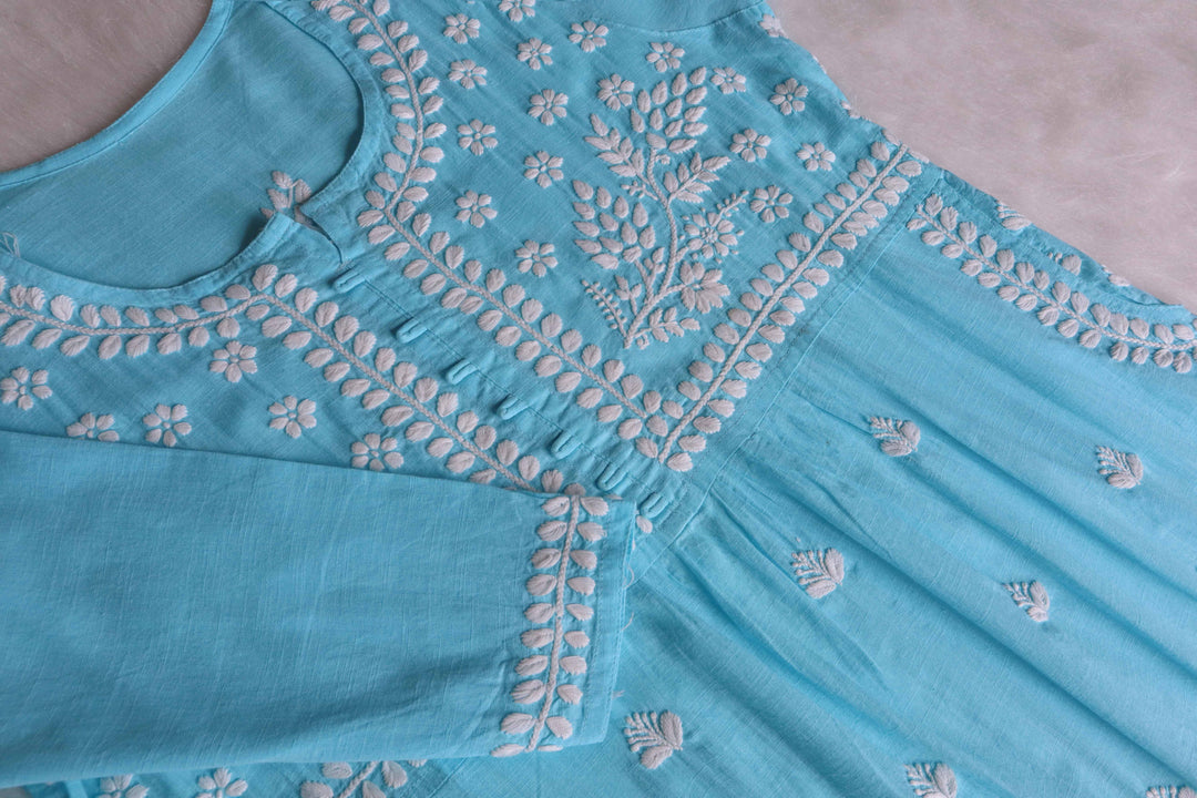 Safaa Sky Blue & White Linen Kurta