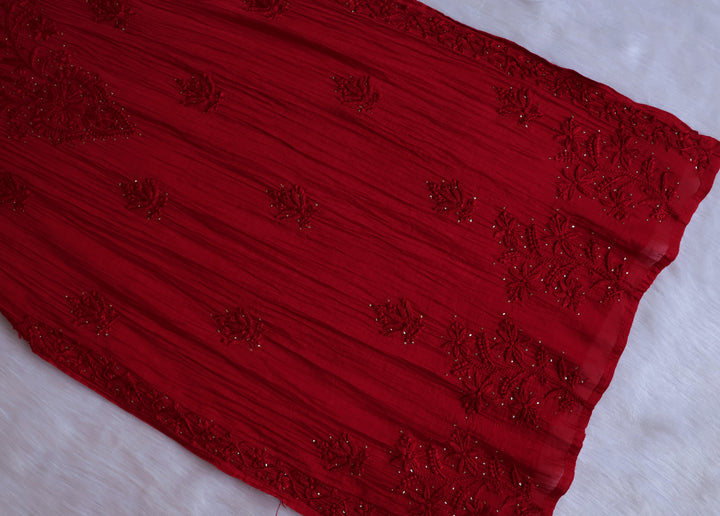 Naqsh Red Pure Chanderi Mulmul Set