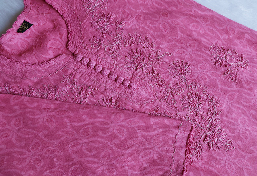 Mauve Pink Long Jacquard Cotton kurta