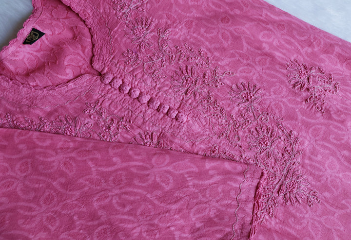 Mauve Pink Long Jacquard Cotton kurta