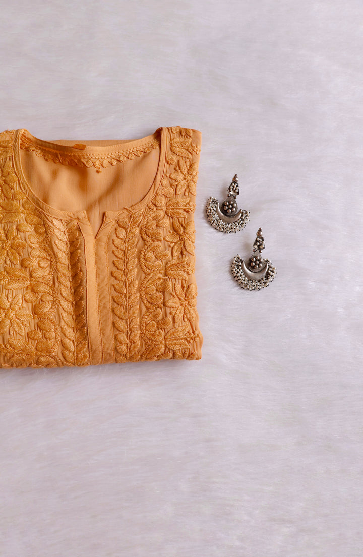 Sarah Mustard Modal short top - Noor Chikankari