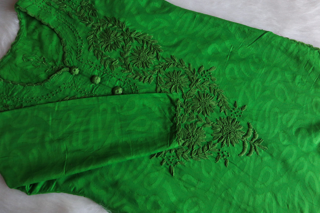 Deep Green Long Jacquard Cotton kurta