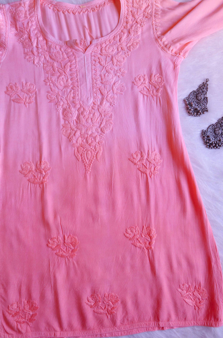 Gul Rose Pink Ombre Short Rayon Kurta