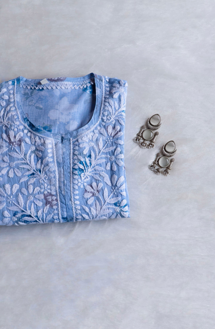 Maira Ice Blue Mulmul Long Kurta
