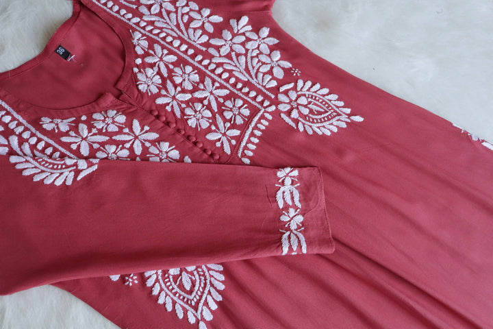 Maahi Dusty Pink Long Rayon Kurta