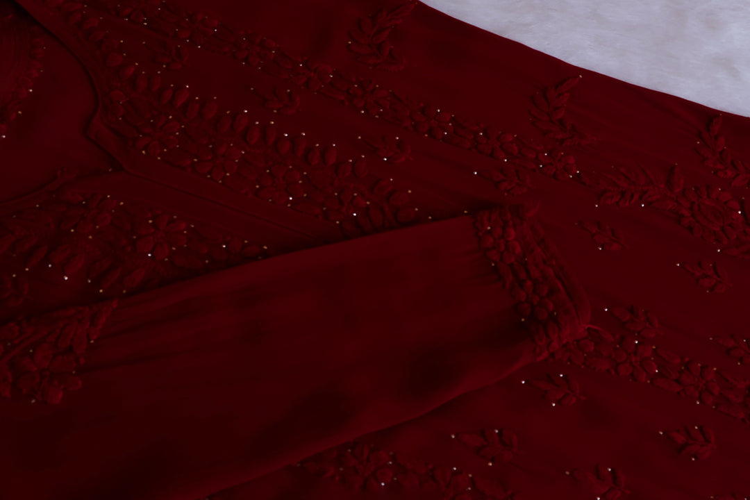 Zamda Maroon Viscose Georgette kurta