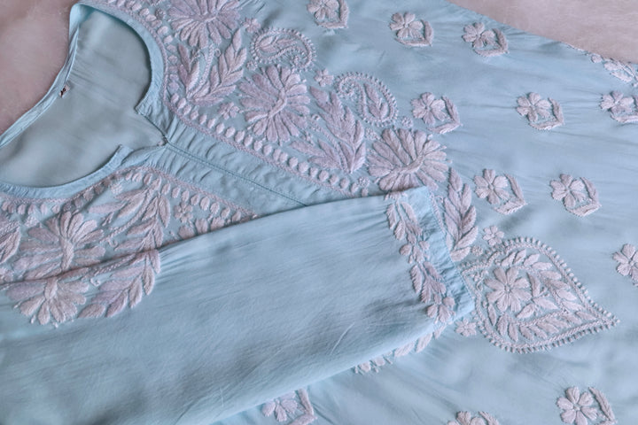 Mahnoor Powder Blue Long Modal Kurta