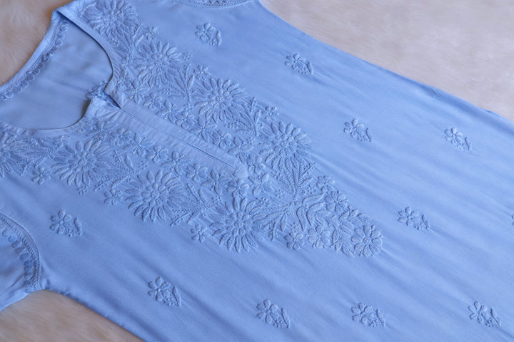 Mahnoor Ice Blue Ombre Long Rayon Kurta