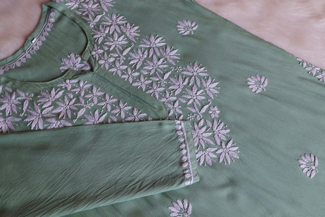 Haala Sage Green Long Rayon Kurta