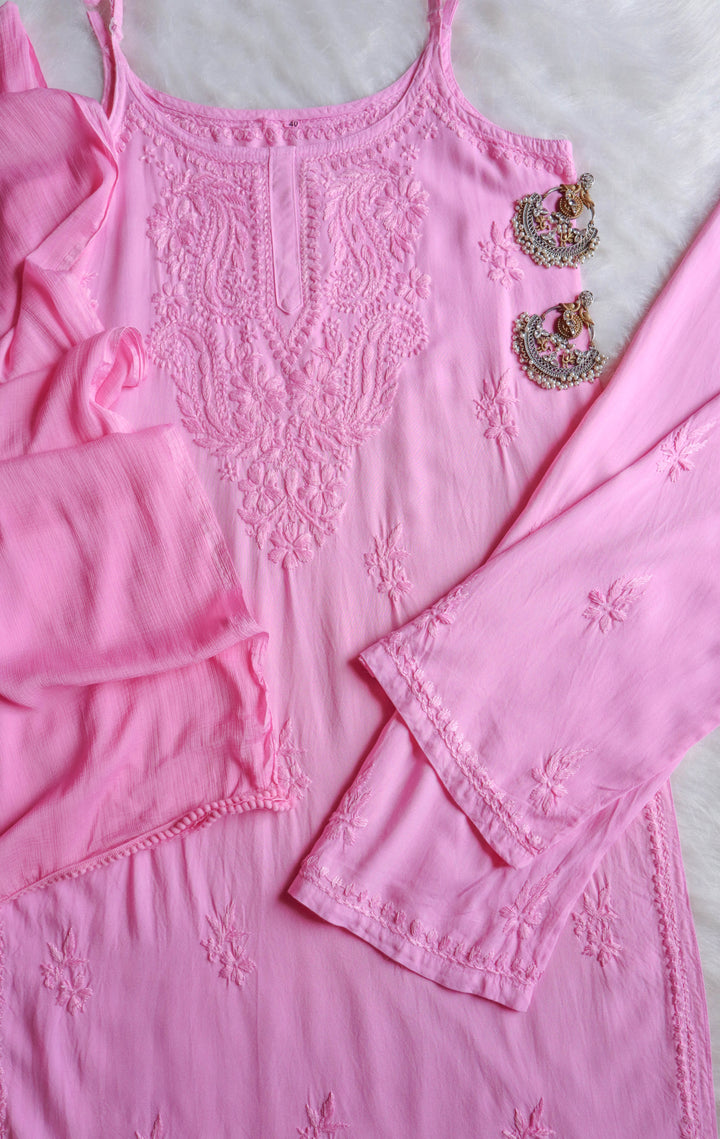 Haania Baby Pink Noodle Strap 3 Piece Kurta set