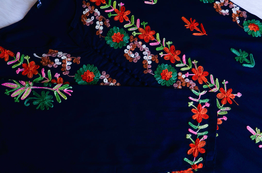 Anah Navy Blue Ombre Long Rayon Kurta