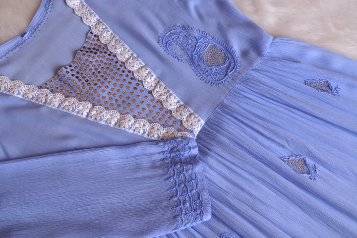 Anabiya Ice Blue Pure Chiffon Dress